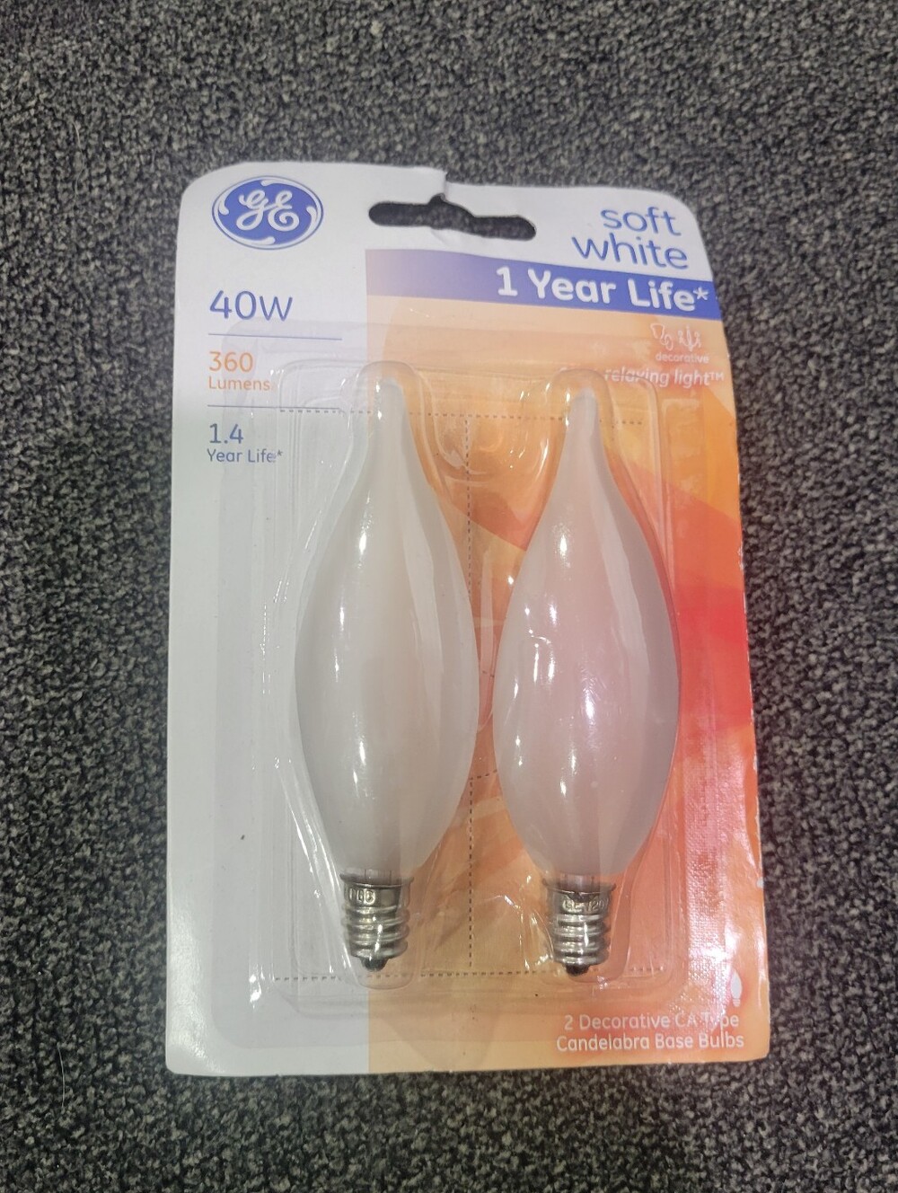 GE 40W Candelabra Decorative 2 Bent Tip Light Bulbs Frosted White E12 Base 66106